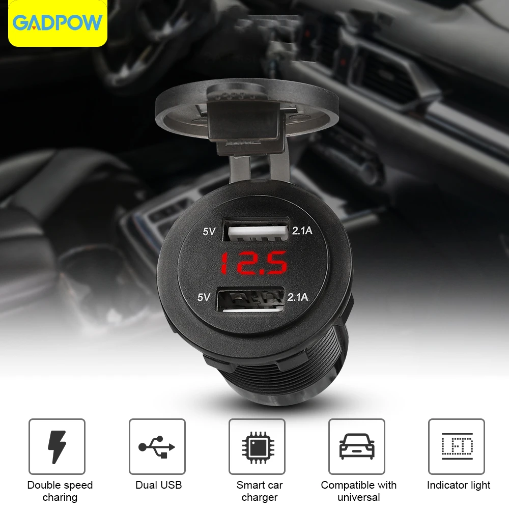 Gadpow Waterproof 4.2A Dual Usb Car Charger Adapter Cigarett Lighter Usb Car Socket Charger Auto Accessori Phone Lighter