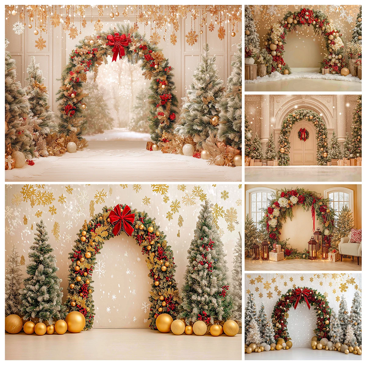 Corona de Navidad con rosas y lazo rojo fotografía telón de fondo niños bebé adulto pastel de cumpleaños Smash Photocall fondos