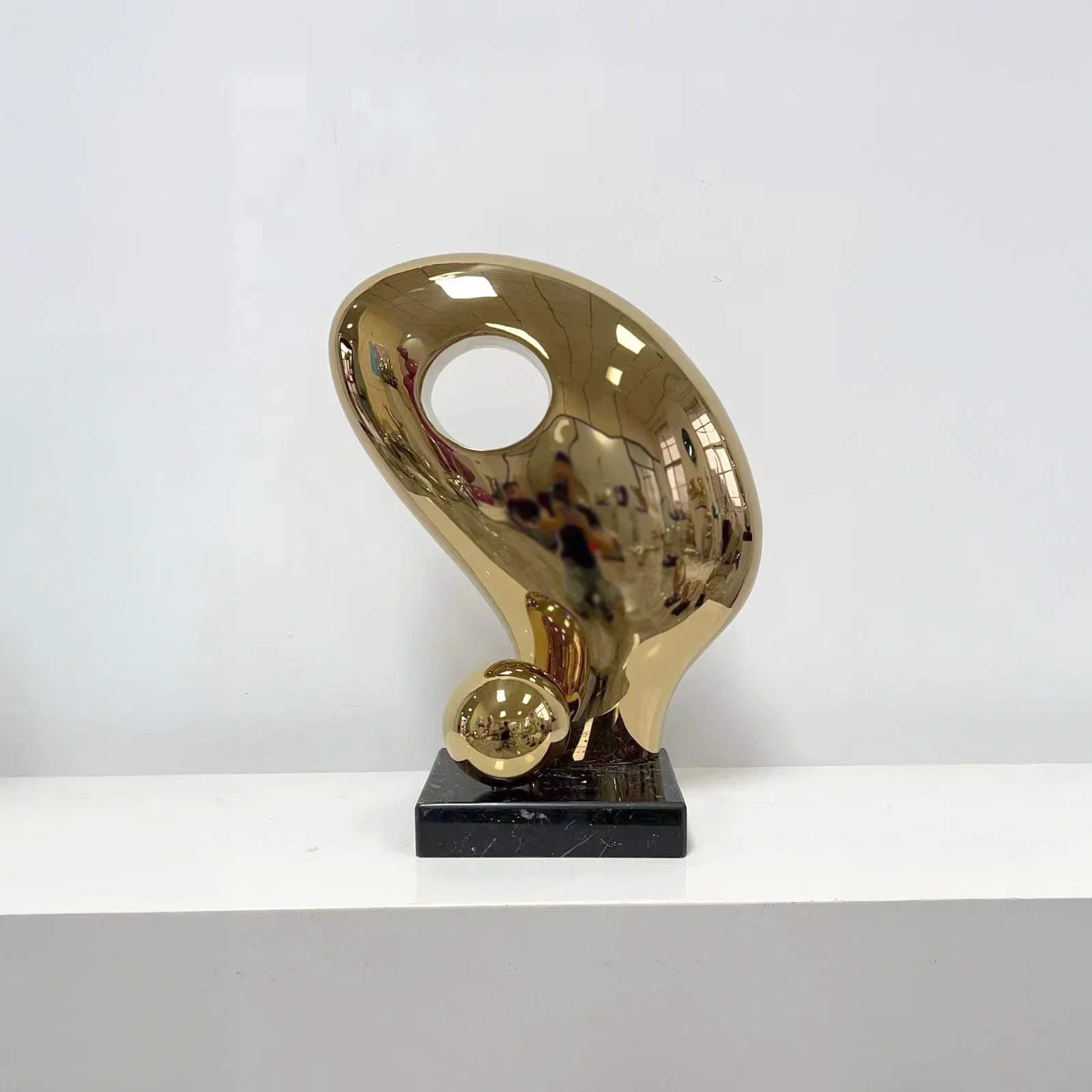 Portable Modern Abstract Stainless Steel Sculpture Custom 304/316 Mini Art Ornaments Gold Electroplated Home Office Decor Polish