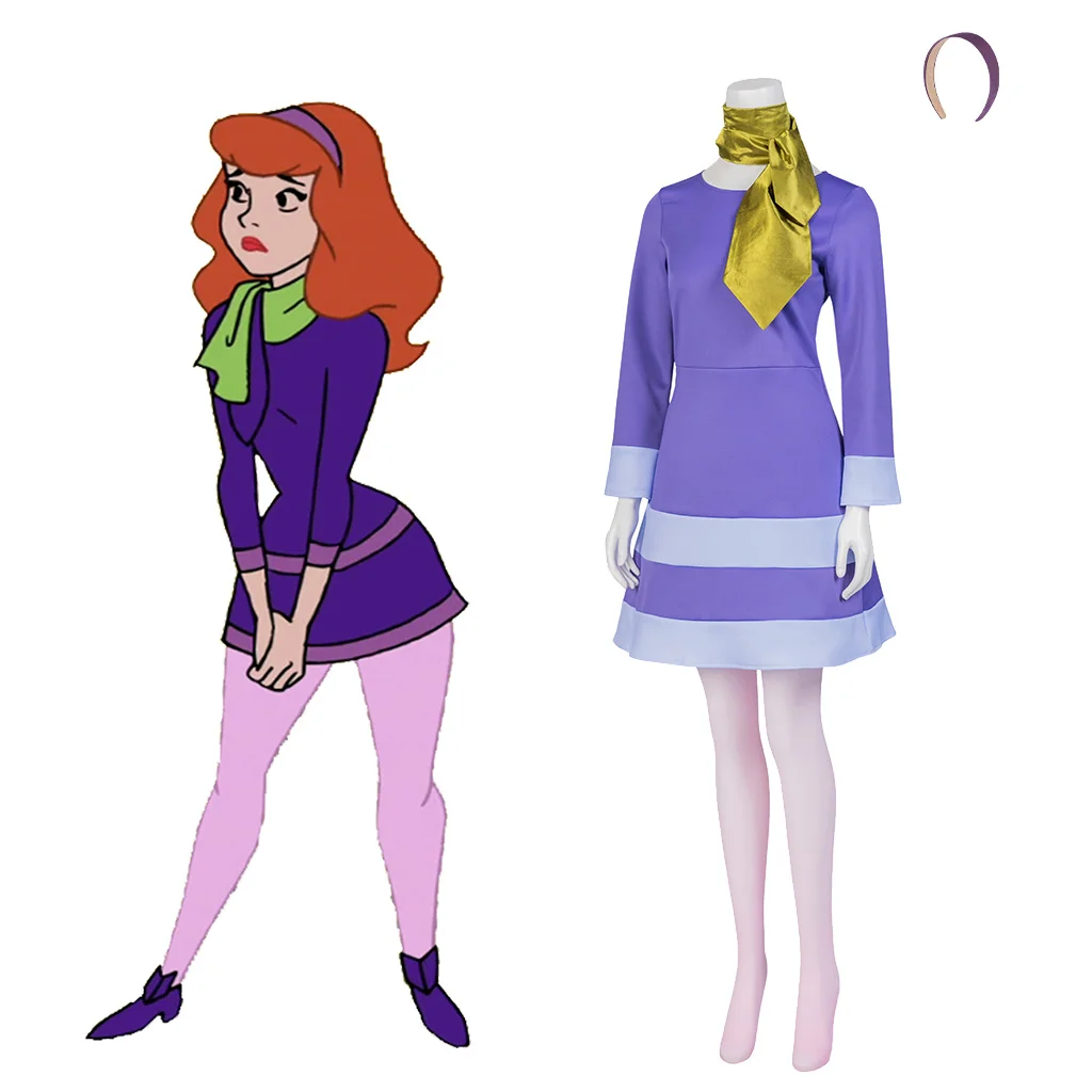 

Anime Daphne Blake Cosplay Costume Outfits Daphne Blake Costume Fantasy Purple Dress With Headband Socks Full Set For Women