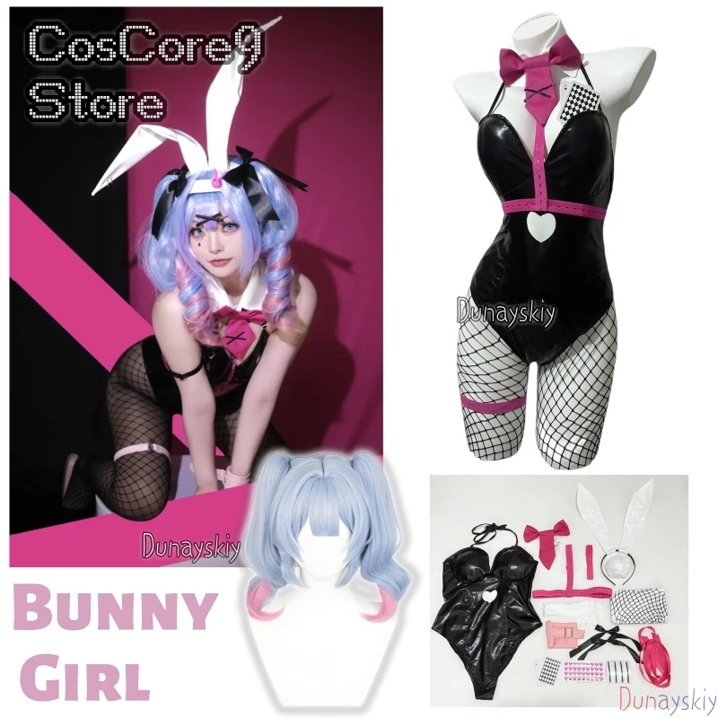 バニーガールコスプレコスプレセクシーなアニメウサギ黒革かわいいボディスーツアクセサリーロールプレイ衣装女性のためのコミコン