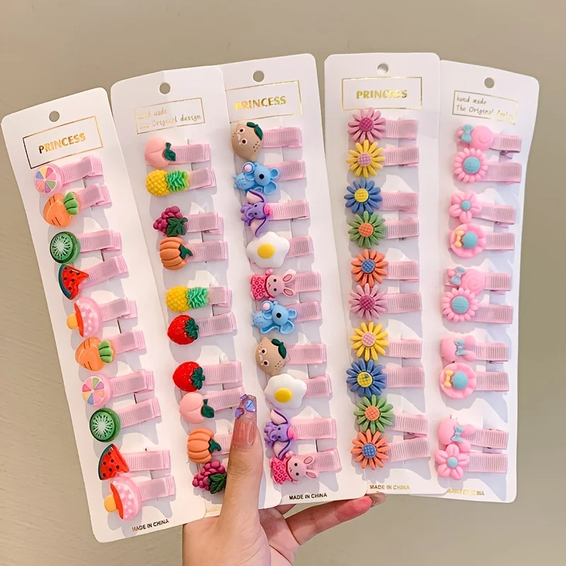 10pcs Girls Cute Cartoon Animal Fruit Flower Hair Clips, Hair Accessories For School Party Accessories Do Not Hurt Hair Clip