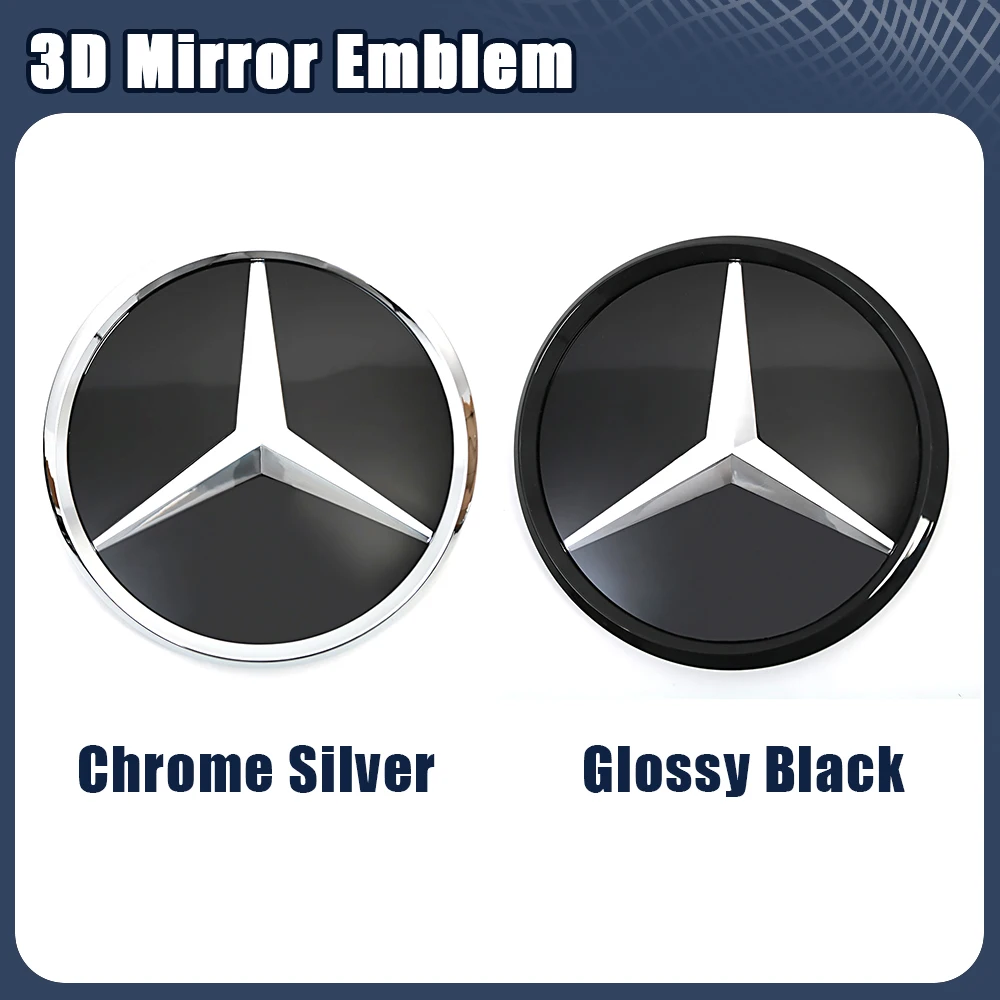 Black Border 3D Mirror Emblem For Mercedes Benz E-Class W213 2016-2020 Silver Car Front Grilled Star Emblem Logo Car Accessories