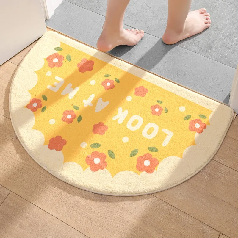 Cute Floral Semicircle Bathroom Non-slip Mat Bathroom Absorbent Foot Mat Household Door Mat Bedroom Decoration Small Carpet