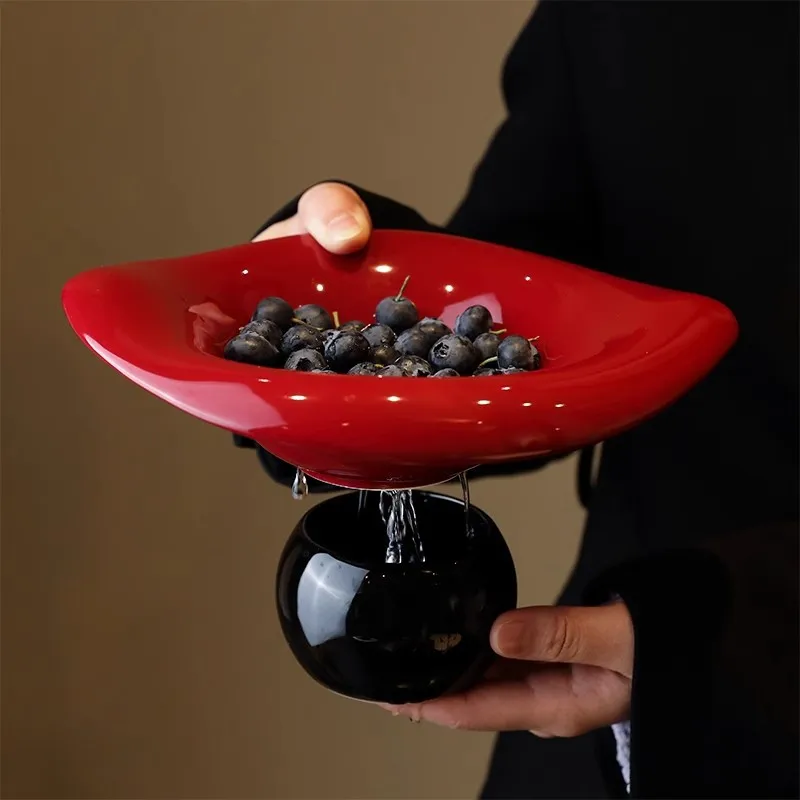 Tall Small Exquisite Classy Ceramic Fruit Tray Draining Accessible Luxury Good-looking Fruit  Snacks Dried Fruit Living Room