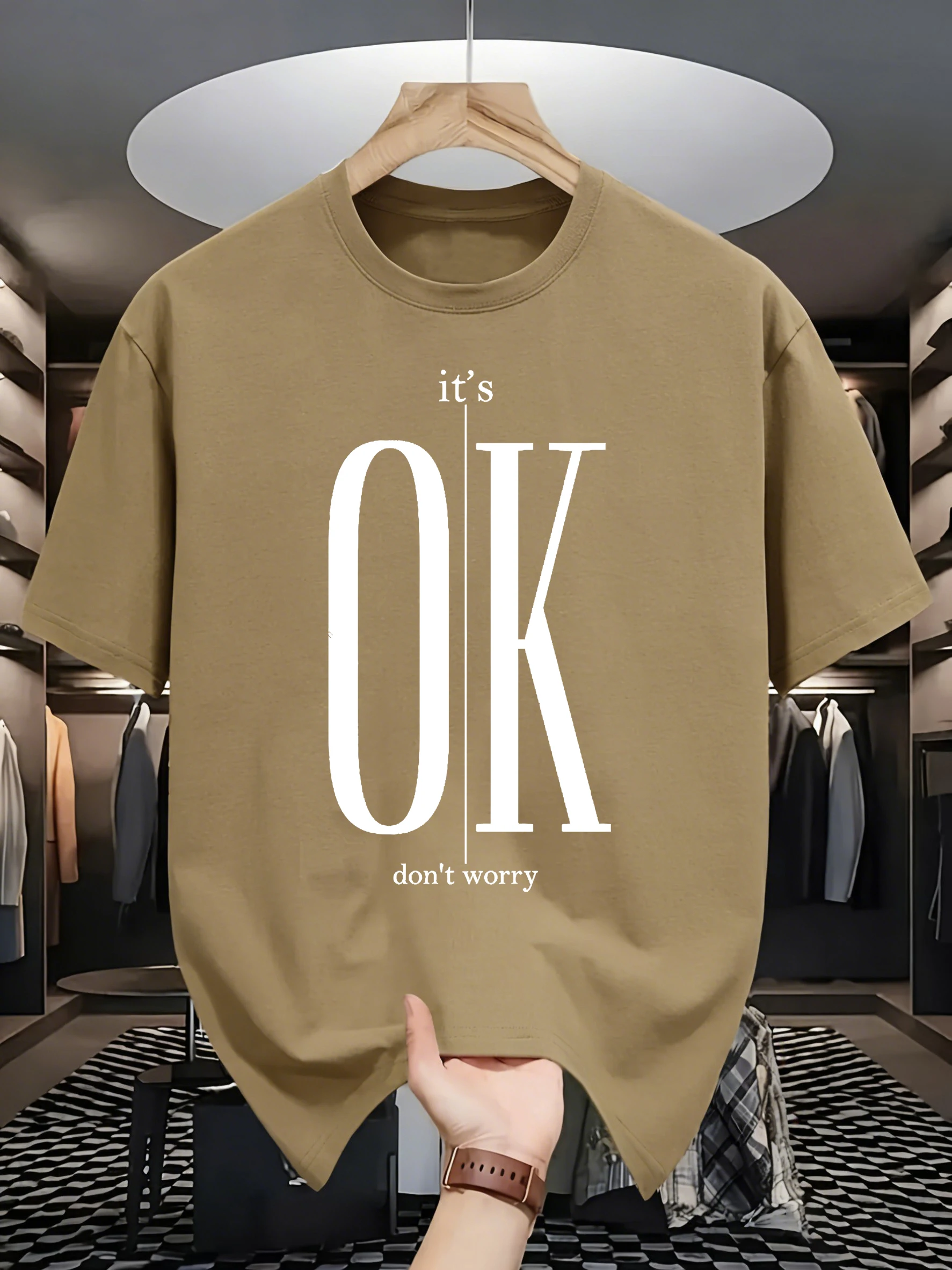 It'S Ok Don't Worry Design Herren-T-Shirt, locker sitzend, Vintage-Stil, kurzärmelig, Baumwolle, modische Kleidung, Sommer, Unisex, weiche Basic-T-Shirts