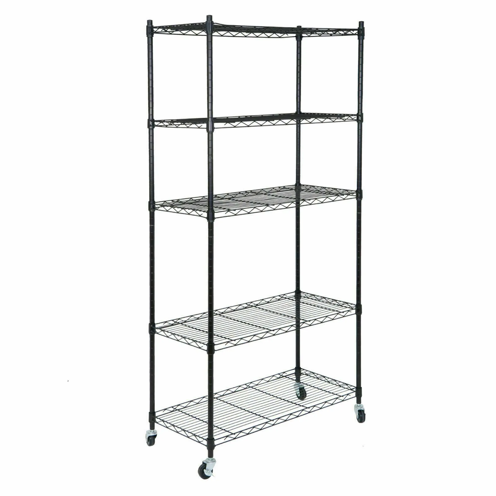 

5-Tier Storage Wire Unit Rack Large Space Shelves Rolling with 4 Wheels Casters United States