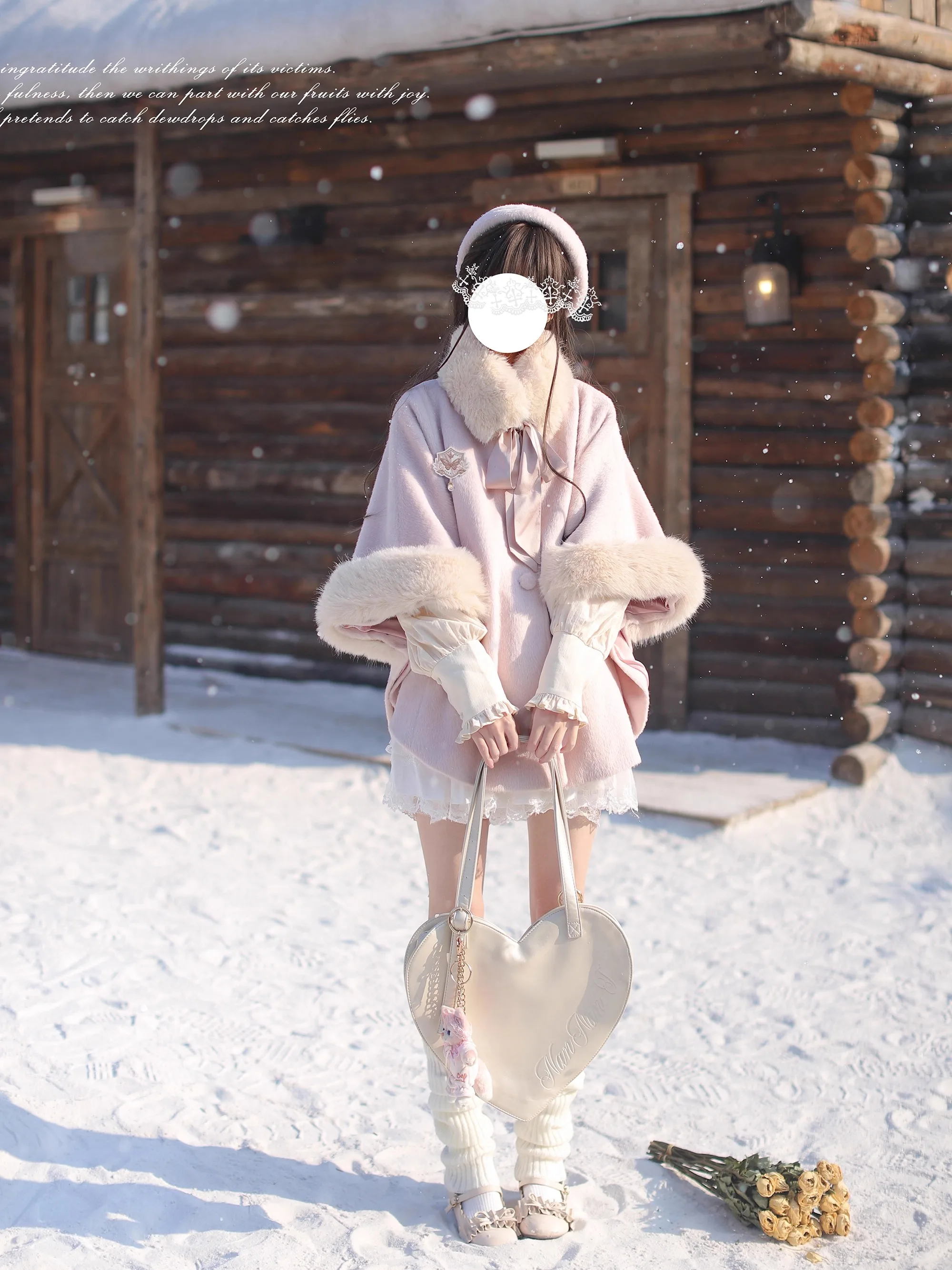 Original Japanese Sweet Cute Girl Pink Woolen Cloak Coat Elegant Socialite Versatile Plush Spliced Winter Cloak Jacket for Women