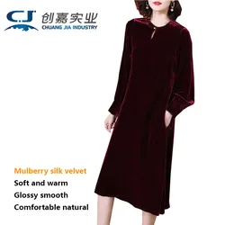 Real Silk Velvet Female Noble Temperament Long-sleeved Dress Women's Spring and Autumn New Cheongsam Skirt Mother Large Size 4XL