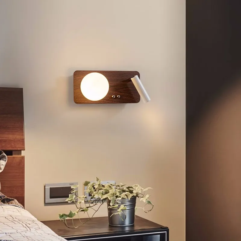 Nordic LED Wall Light Bedroom Bedside Iron Art Wood Grain Wall Lamp Study Corridor Staircase Balcony Decorative Lighting Fixture