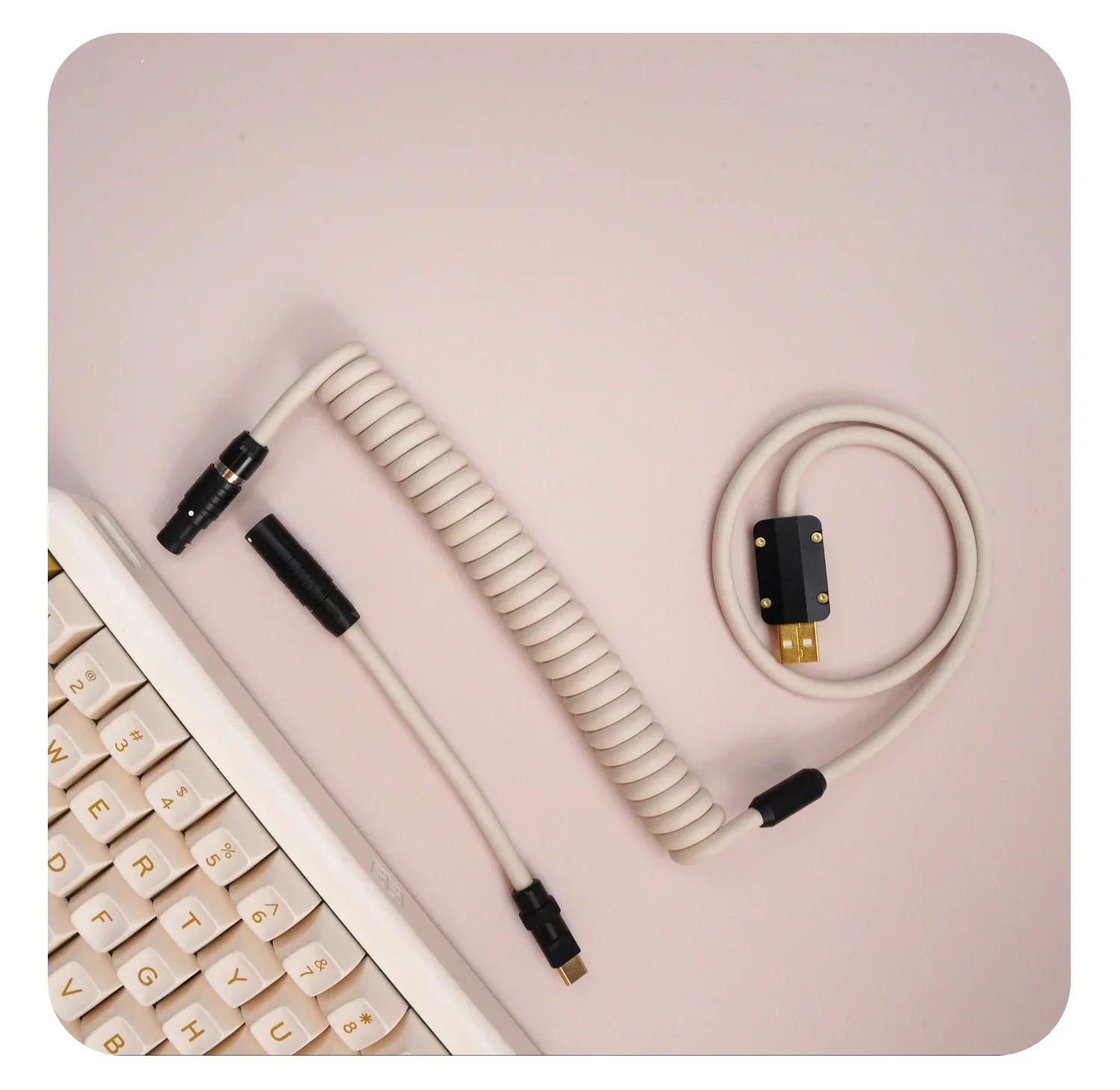 Stock GeekBable customized mechanical keyboard data cable top of the line black hardware super elastic rubber summary