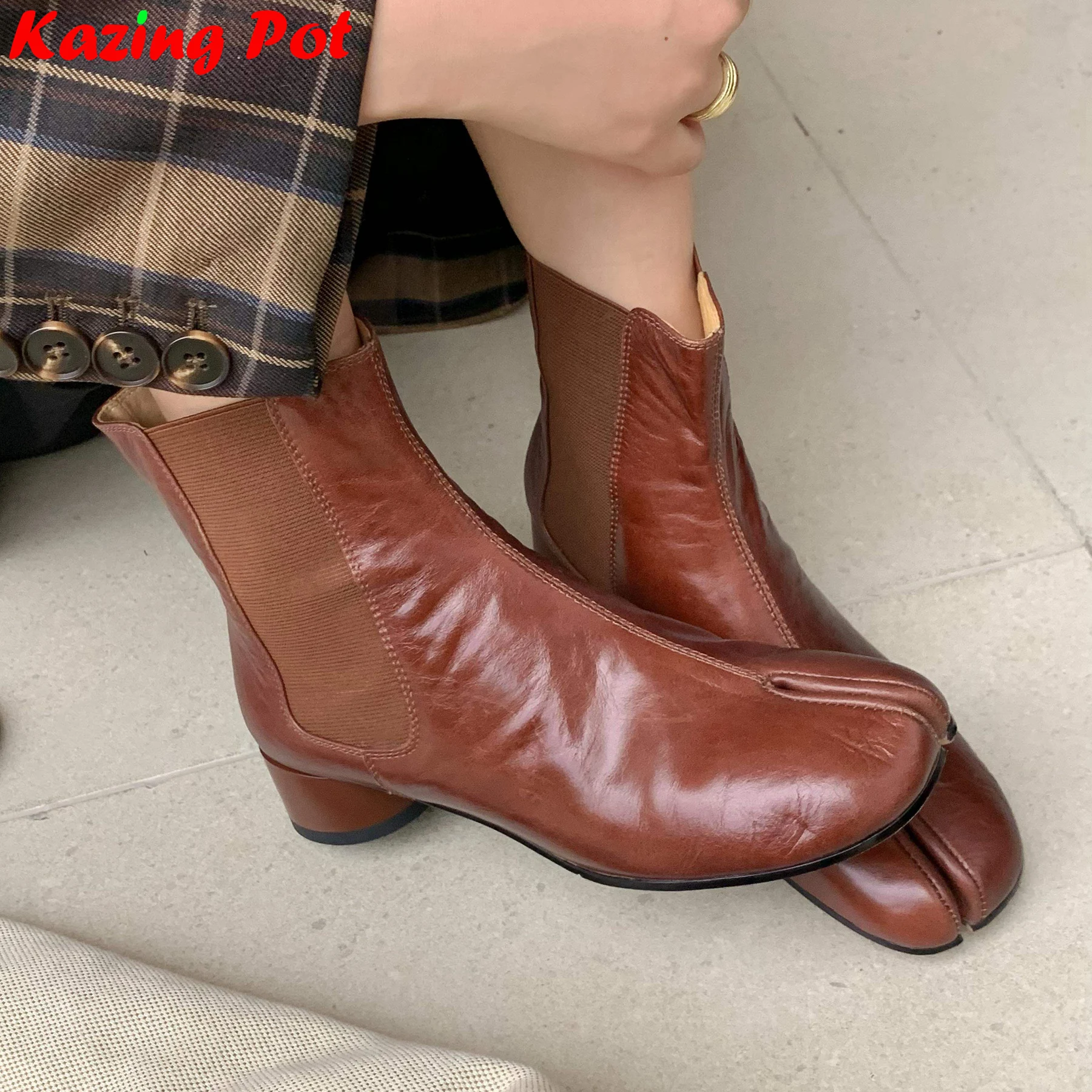 

Krazing Pot Vintage Sheep Leather Med Heels Chic Modern Boots Casual Winter Autumn Brand Office Lady Chic Ins Women Ankle Boots