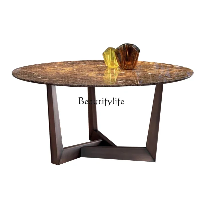 

ld14Natural Marble Dining Table Round Light Luxury Minimalist High-End Villa Dining Table Home Use
