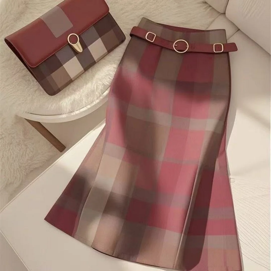 

Новая весенне-осенняя винтажная клетчатая юбка, женская модная тонкая юбка-миди с высокой талией, элегантная офисная женская юбка-миди, красивые