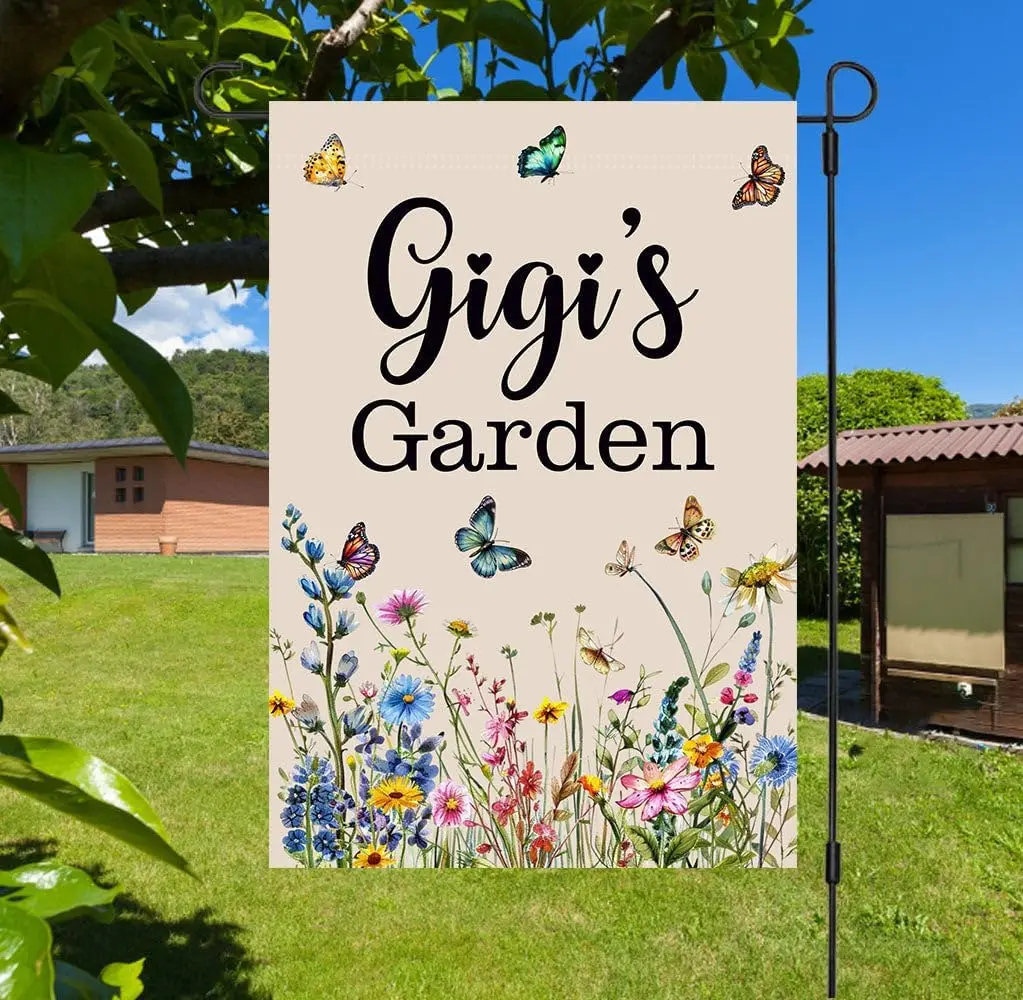Gigi's Garden Flag - Outdoor Garden Flag With Wildflowers And Butterflies - Spring Summer Yard Decor - Mothers Day - Bir uui