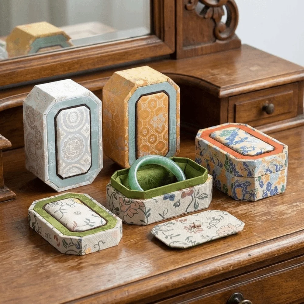 Fabric Brocade Jewelry Box Multiple Colors Chinese Style Bangle Storage Box Hard Shell Wear-Resistant Jewelry Storage Box