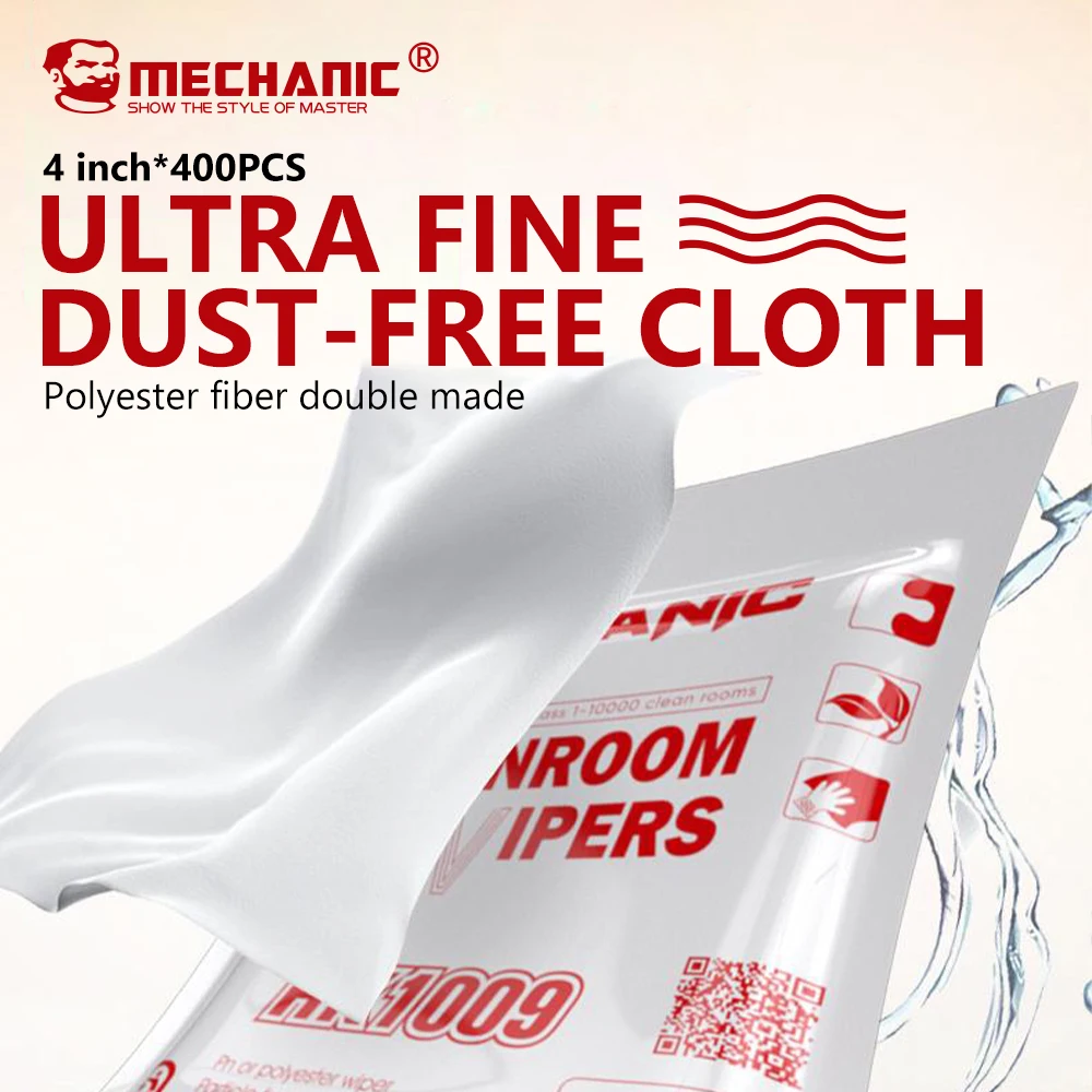 

MECHANIC HK1009 Dust-free Cloth 4inch Ultra-fine Cleanroom Wiper 400PCS Non-woven Lint-free Cloth for Electronics, Camera Lens