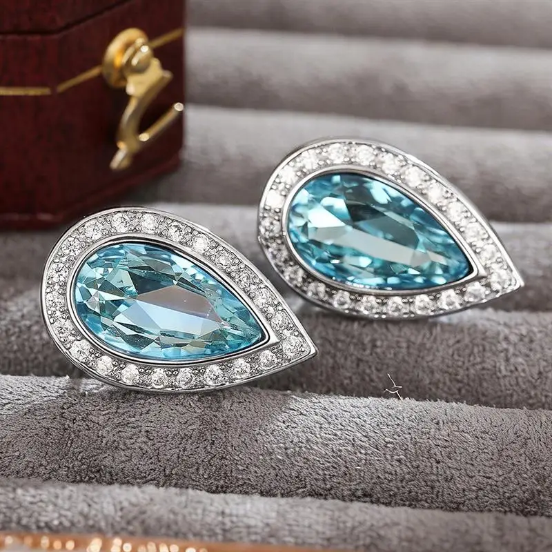 Huitan Vielseitige Damen-Ohrstecker, birnenförmig, mit glänzendem blauen CZ, modisch, für Hochzeit, Party, vielseitiges Zubehör, schicker Schmuck