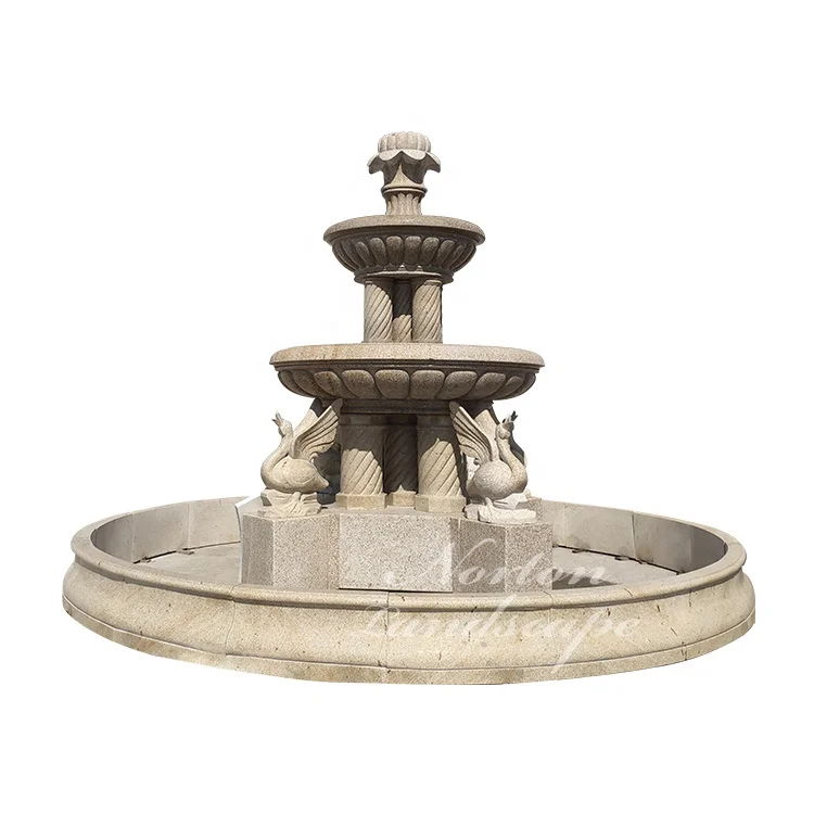 Factory Custom Large Antique Garden Fountains Hand-carved Large Marble Granite Water Fountain With Swan Statues