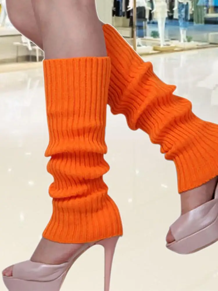 Jambières tricotées couleur bonbon, couvre-bottes pour femmes, chaussettes chaudes d'automne, chaussettes tricotées aux genoux, Punk Cool, longues chaussettes d'hiver