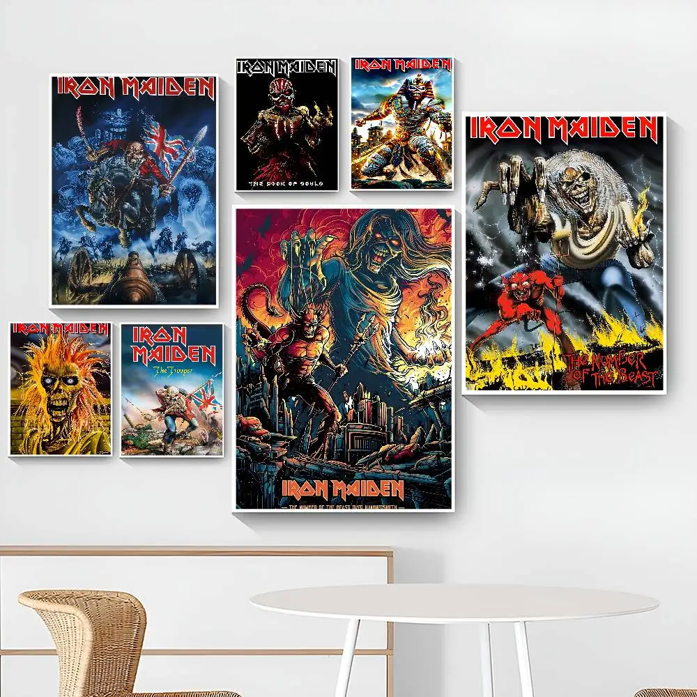 ملصقات كلاسيكية عتيقة من Band I-Iron M-Maiden مطبوعة بالورق الأبيض ملصقات فنية لديكور غرفة Kawaii #2