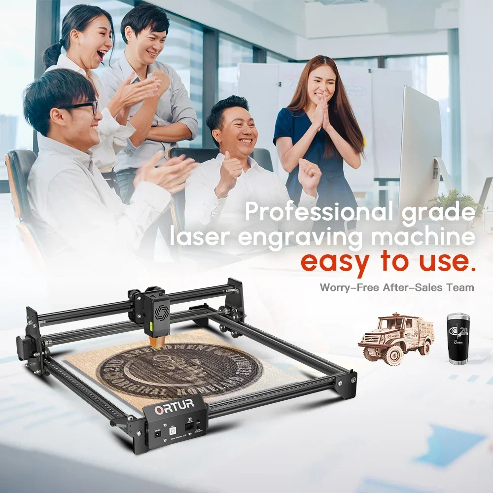 20W Ortur Laser Master 2 Desktop Printer Logo Picture Marking with CNC Roller Rotation Axis Rotary Module graveur laser