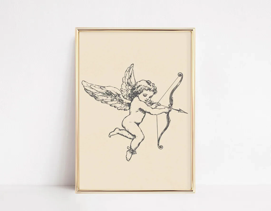 Póster Imprimible de San Valentín, Decoración de Pared para el Día de San Valentín, Impresión Antigua de Cupido, Arte Romántico