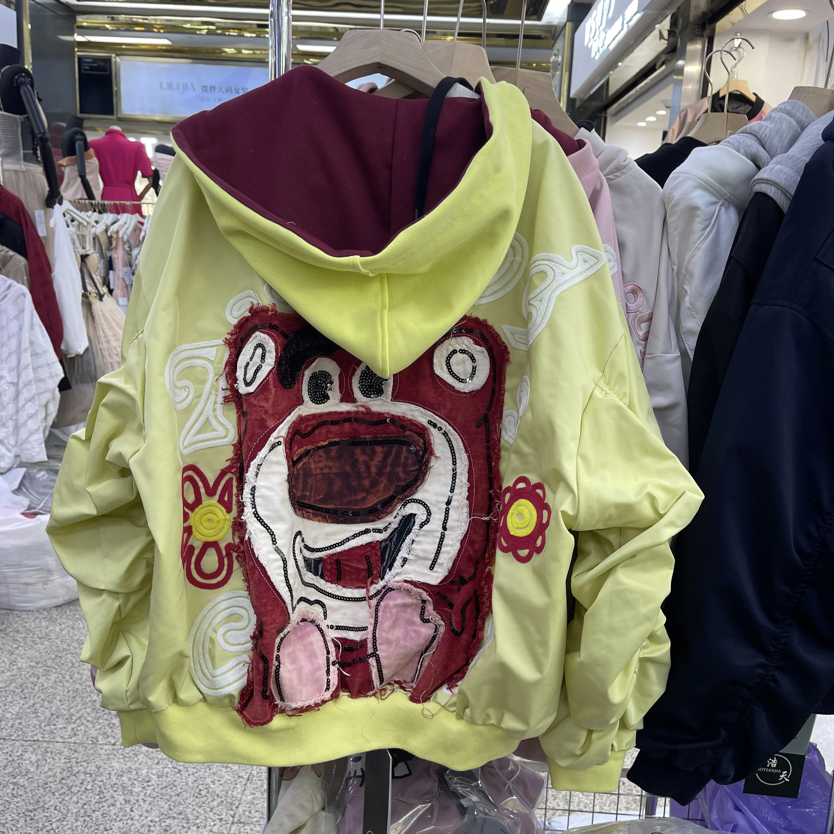 Design Sense Retro Jacket Women European Goods Cartoon Hooded Baseball Jersey Spring New Hooded Jacket Long Sleeve Coats