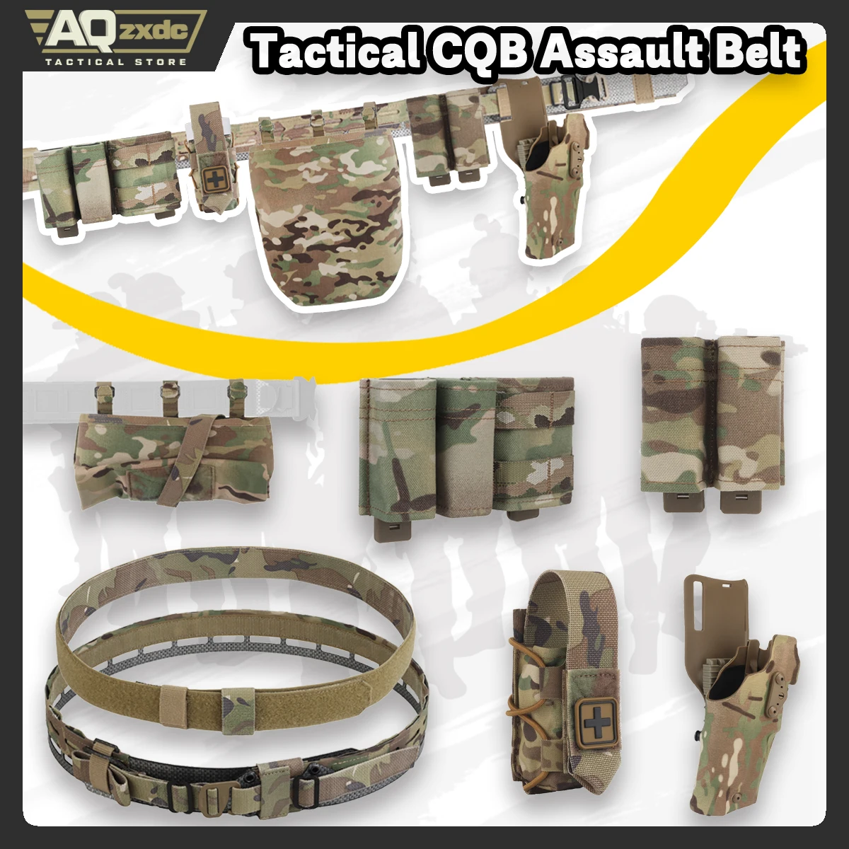 

Tactical Assault Belt with Quick-Draw Holster & Triple Mag Bag & Foldable Sundries Bag & Medical Bag & Double Pack for airsoft