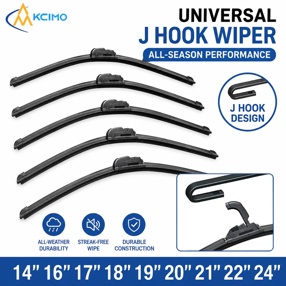 Universal J/U Hook Car Windshield Wiper Unsupported Frameless Double Rubber Strip Wiping Windscreen Brush 14