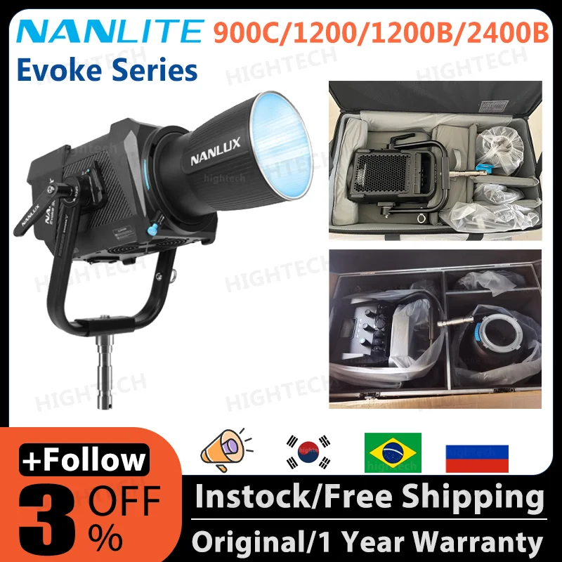 Nanlite Nanlux Evoke 2400B /1200 LED Daylight / 1200B Bi-Color / Evoke 900C RGB LED Spot Light for Studio Film Production