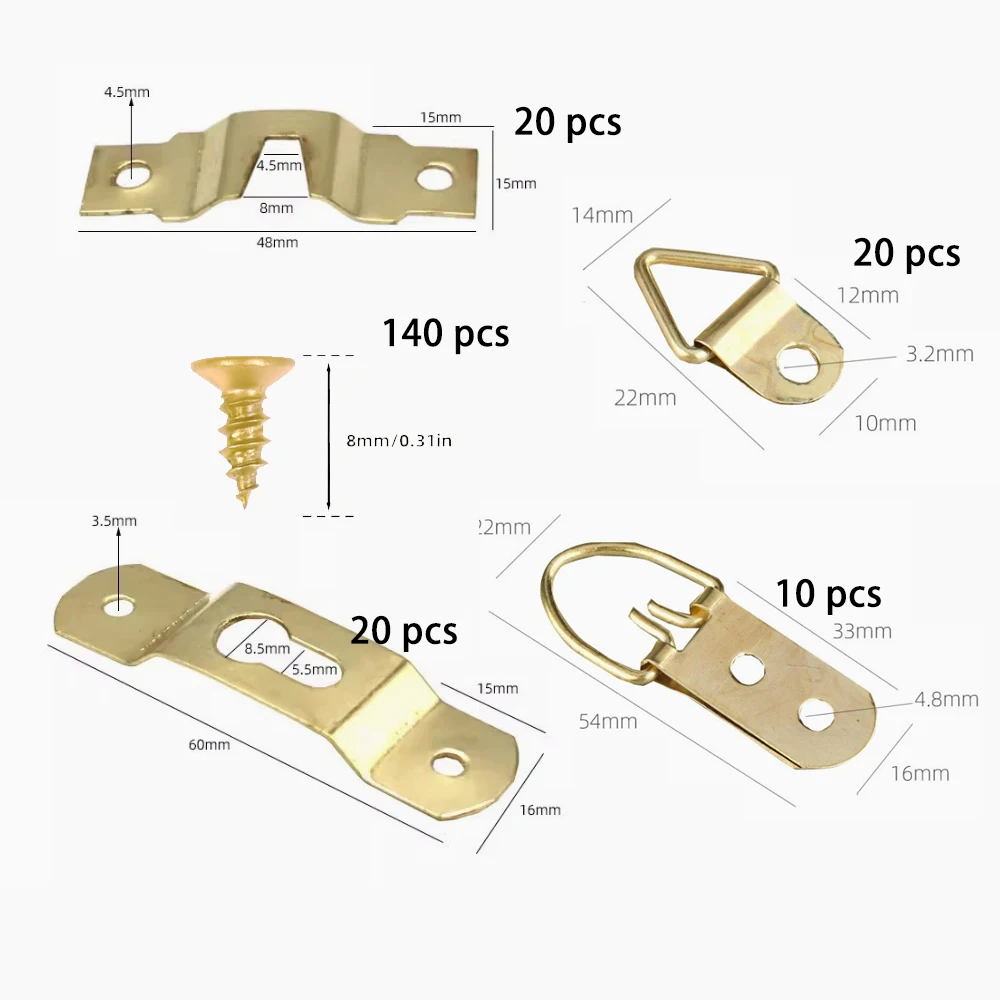 210PCS Photo Hanging Oil Painting Hanger Kit - Bracket, Hook, D-Ring, Hanger for Frame, Canvas, Mirror Decoration