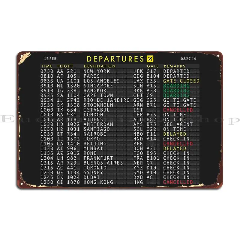 Flight Departures Split Flap Reader Board Metal Plaque Poster Club Character Cinema Create Club Tin Sign Poster