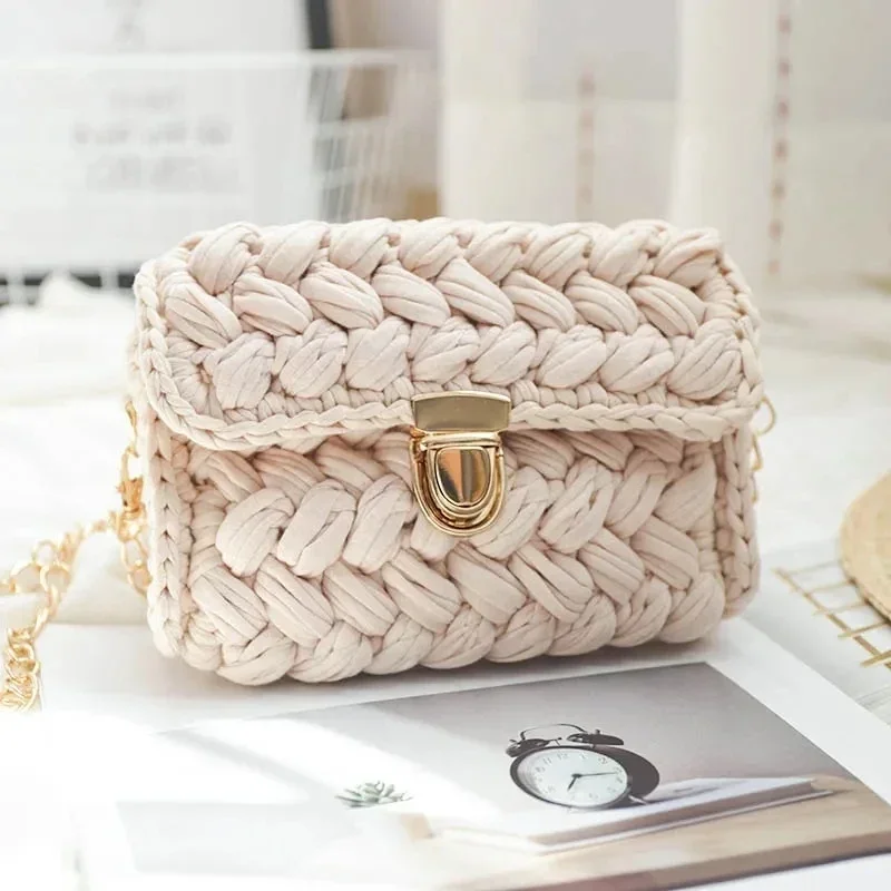 Imagem -03 - Crochet Crossbody Bolsa para Mulheres Bolsa de Ombro Tecida