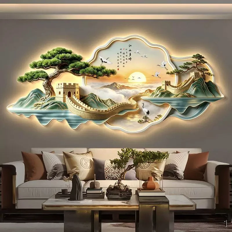 New Chinese style welcoming pine living room decoration painting, light luxury and grand sofa background wall mural