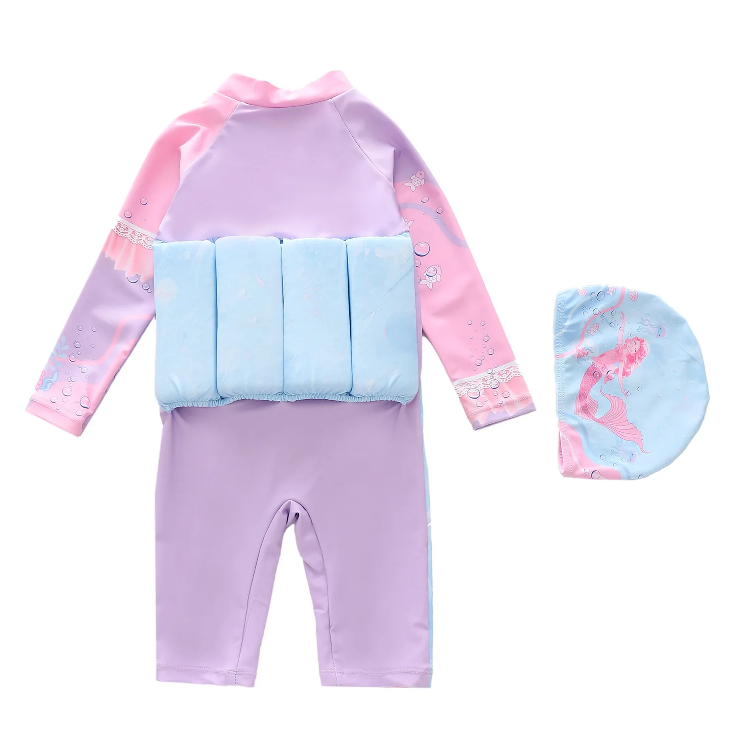 HappyFlute New Cartoon Printed Baby Girls One-piece Long Sleeve Surf Suit Hipster Buoyancy Swimsuit