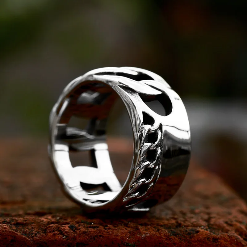 BEIER New Design Stainless Steel Cool Chain Knitting Ring For Men Biker Ring Hollow Fashion Jewelry For Boyfriend Gift