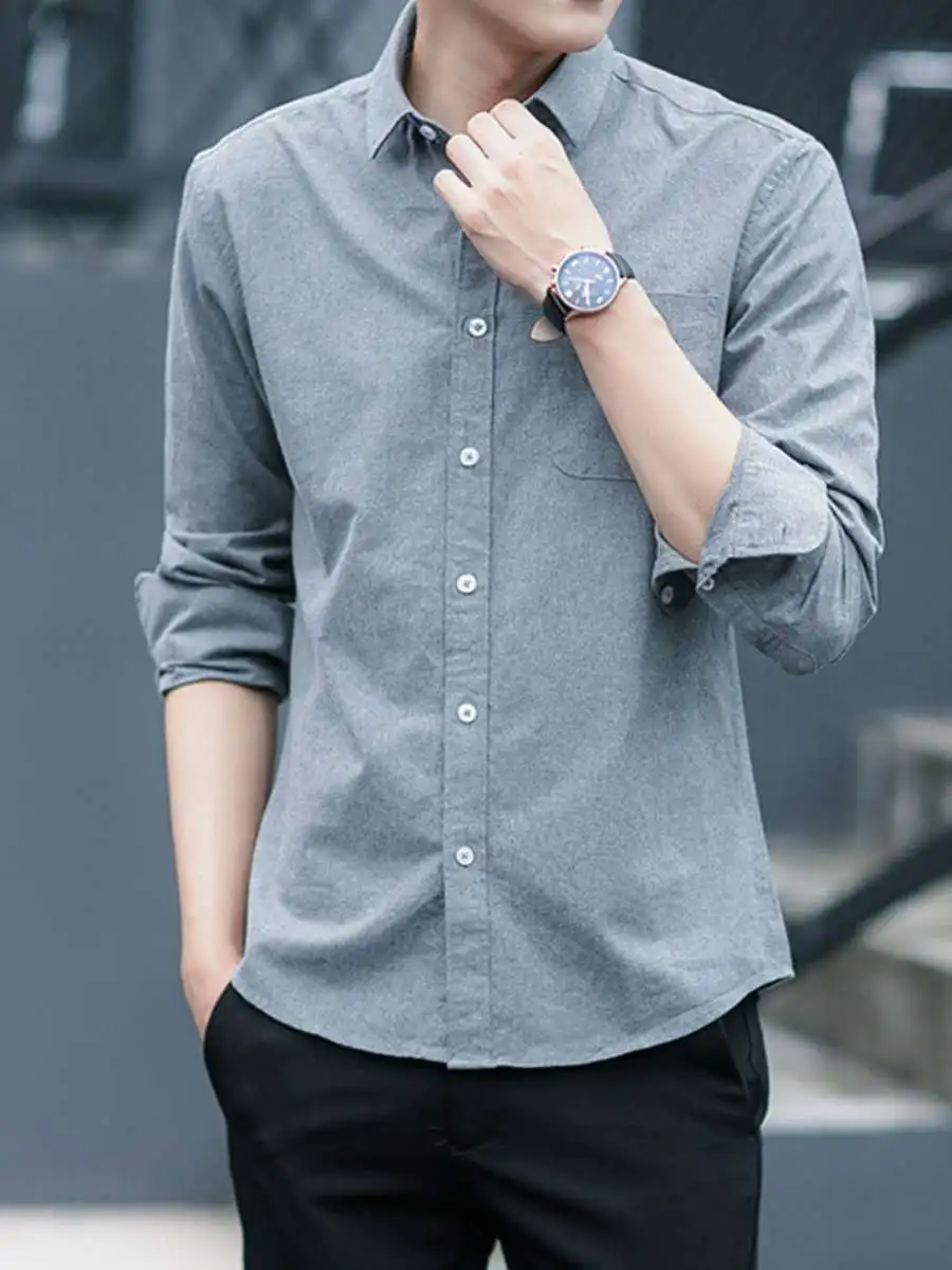 

Новый мужской внутренний костюм Long Sve irt для интервью и работы, свободный крой, однотонный, на пуговицах, повседневная офисная одежда