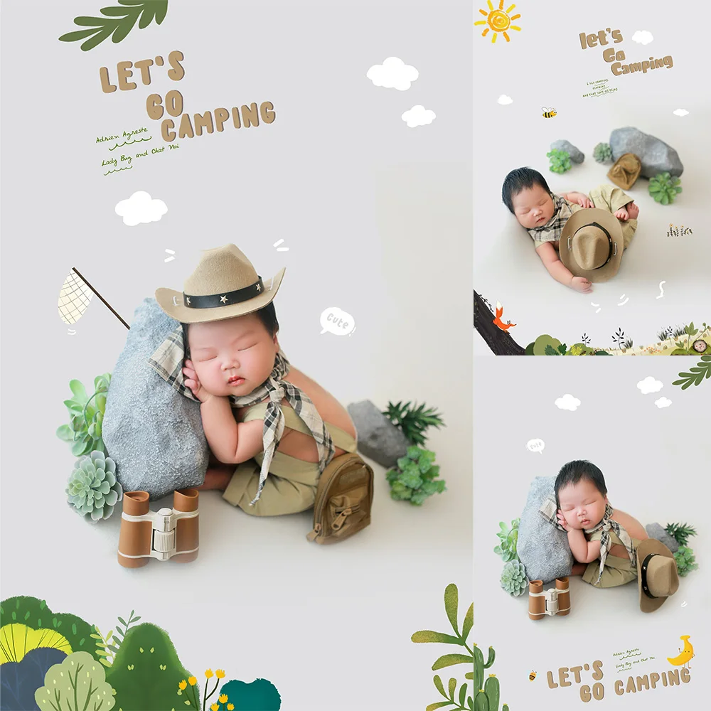 Baby Boy Costume Overalls Cowboy Hat Triangle Scarf Explorer Suit Newborn Photography Outfit Binoculars Backpack Photoshoot Prop