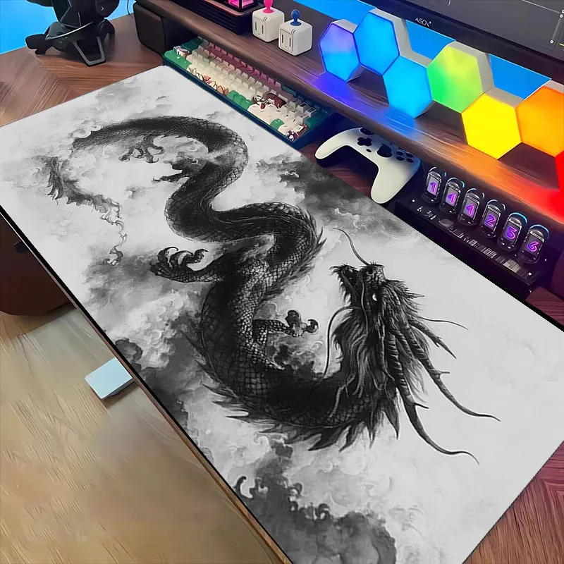 Mysterious Eastern Ink Dragon Gaming Mouse Pad Non-slip Rubber Base Card Playmat Desk Mat Washable Pads for Game & Office Decor