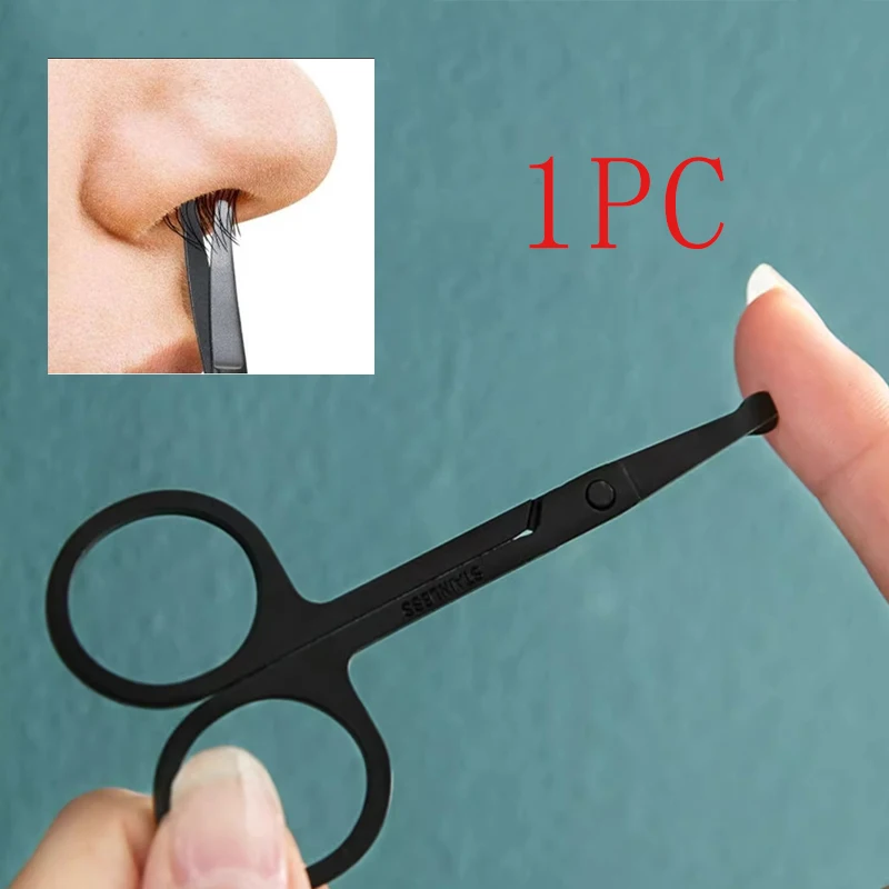 Round Tip Stainless Steel Nose Hair Scissors Safe Grooming Tool for Facial Hair Trimming Unisex Black  Neutral Precision Scissor