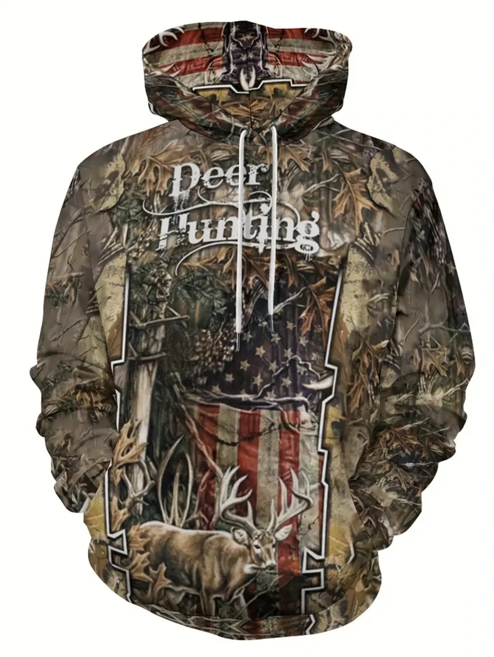 Men's Hoodie Deer Hunting 3D Print Autumn Casual Sweatshirts Vintage Pullover Polyester Tops Outdoor Comfortable Men's Clothing