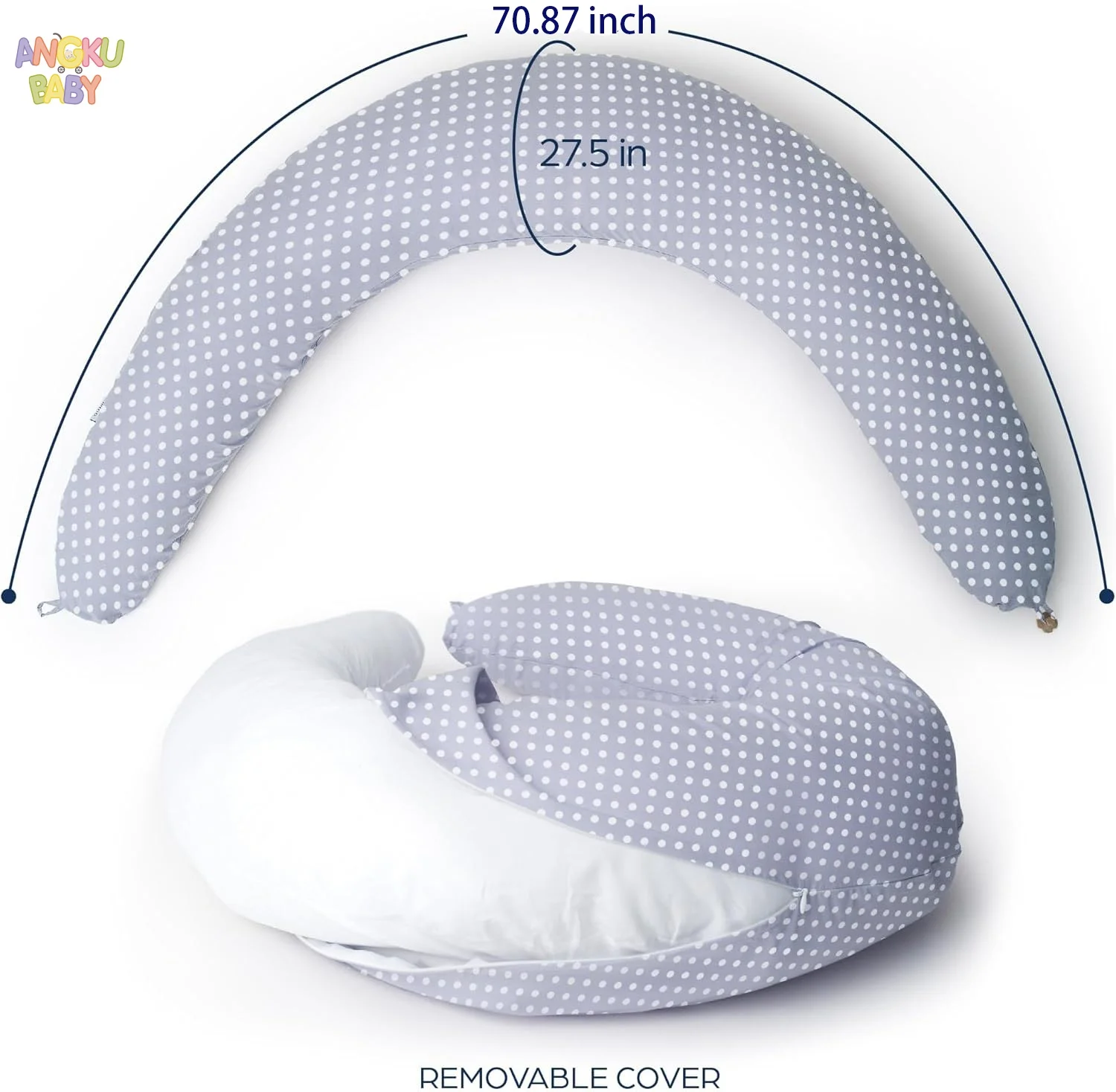Almohada de embarazo de 71 pulgadas y almohada de alimentación de bebé con funda extraíble, almohada de lactancia 100% de algodón, almohada de maternidad lavable a máquina