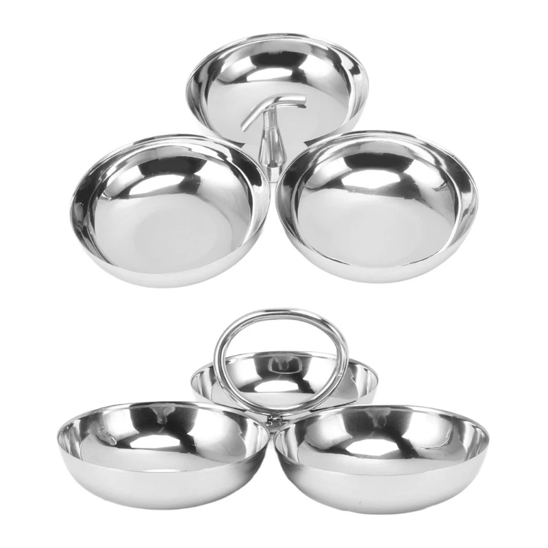 

Practical Stainless Steel Snacks Plate 3 Compartment Fruit Tray Convenient and Easy to Clean Dessert Container Dish Kitchen Tool