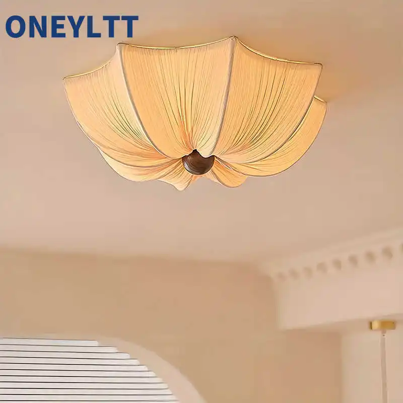 Nakaguwabi sabi style solid wood ceiling bedroom Japanese retro fabric restaurant pendant light minimalist living room light
