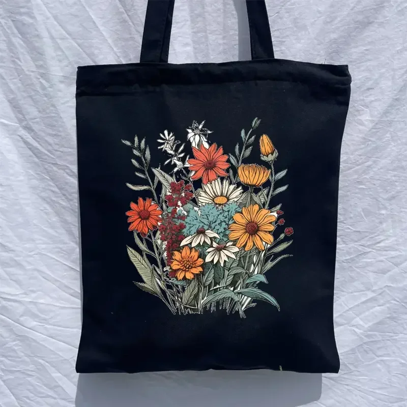 حقيبة يد قماشية مطبوعة على شكل زهرة برية، حقيبة يد جمالية للتسوق والسفر والمناسبات الخارجية هدية للنساء، حقيبة يد للتسوق #6