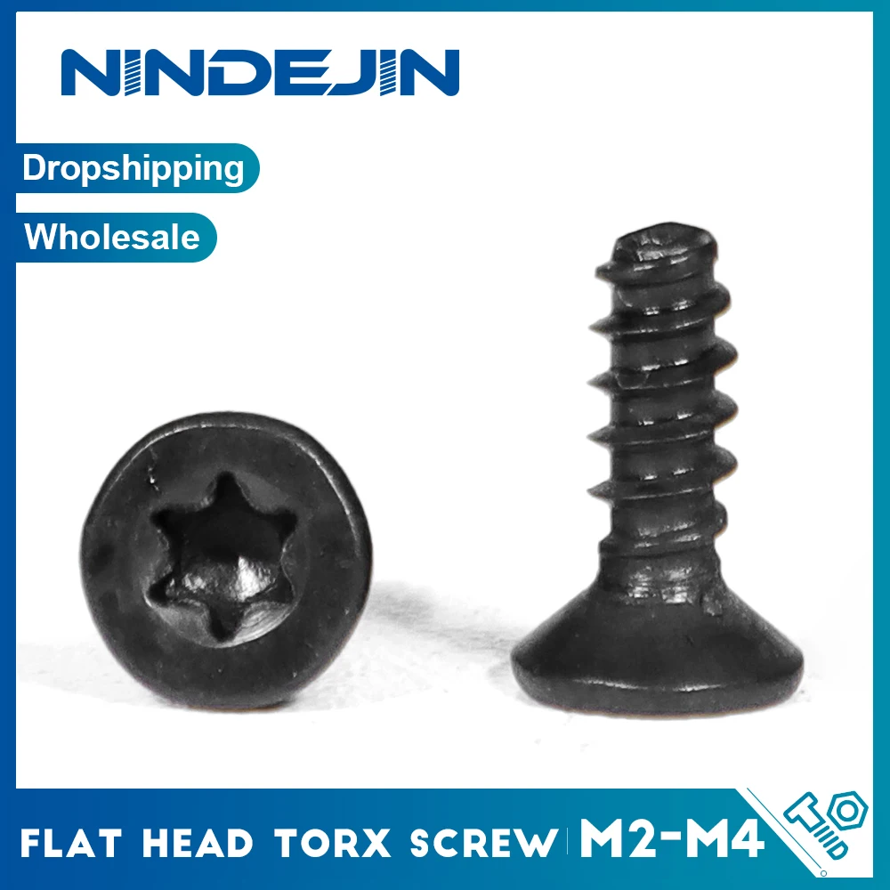 Flat Head Torx Tapping Screw Flat Tail Black Coated 304 Stainless Steel M2 M2.3 M2.6 M3 M4 CSK Head Star Screw for Plastic Sheet