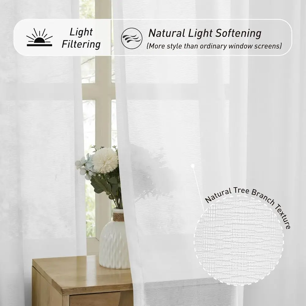 Rideaux de branche d'arbre à plis pincés, 132 blancs, pour grandes fenêtres, rideaux doux et verticaux (W42xL132, 2 panneaux)