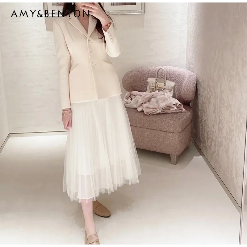 2024 Spring Autumn Socialite Elegant Single-Breasted Slim Lapel Suit Jacket Commute Style Fashion All-Matching Jackets for Women