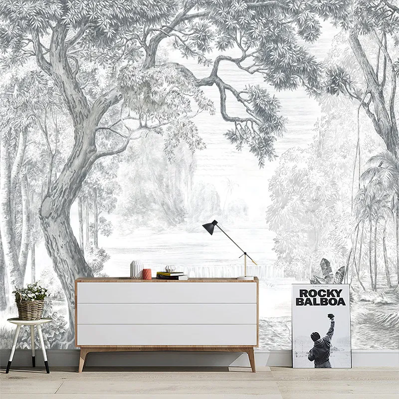 Customized mural French retro Nordic style forest wallpaper background wall homestay hotel bedroom sofa decoration 3d wallpaper
